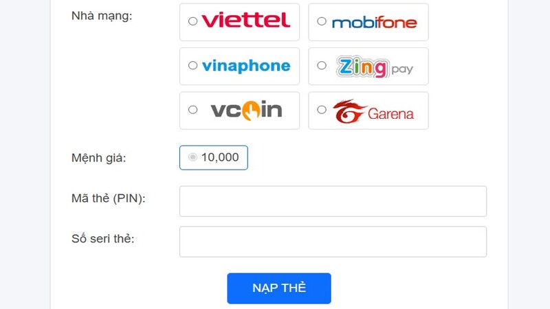 Sử dụng thẻ cào trên kênh nạp rút Wstar77 để gửi tiền vào tài khoản